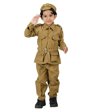 BookMyCostume Police Community Helper Full Sleeves Shirt With Pants & Cap - Green