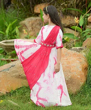 Fairies Forever Half Sleeves Drape Detailing Tie & Dye Gown - Pink & White