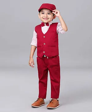 Robo Fry Full Sleeves Party Suit with Cap Solid Color - Maroon