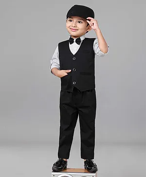 Robo Fry Full Sleeves Party Suit with Cap Solid Color - Black