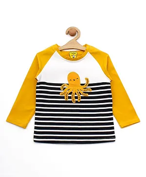 Lil Lollipop Full Sleeves Octopus Patch Striped Tee - Yellow