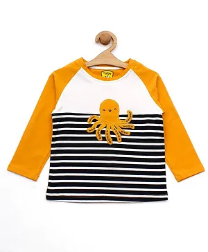 Lil Lollipop Full Sleeves Octopus Patch Striped Tee - Yellow