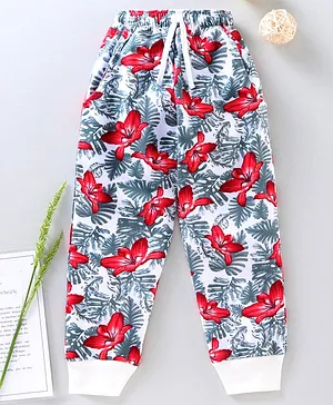 Nottie Planet Floral Printed Full Length Pant - White And Red