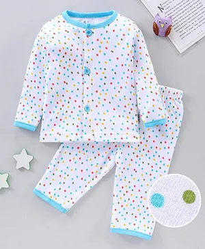Child World Full Sleeves Night Suit Polka Dot Print - Blue