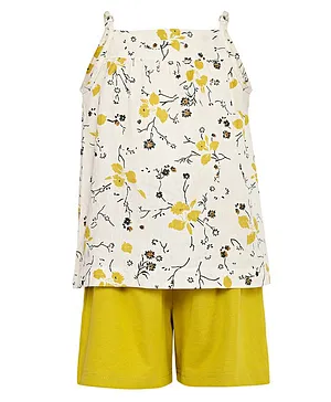 Ninos Dreams Sleeveless Floral Print Top With Shorts - Off White & Yellow