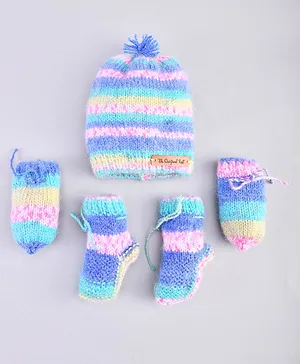 The Original Knit Handmade Striped Cap With Booties & Mittens - Multi Colour