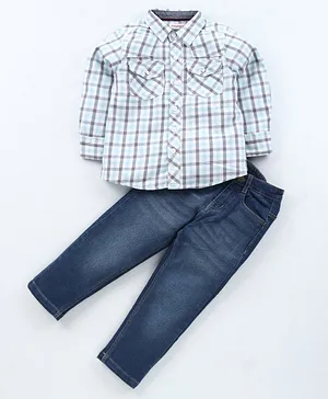 Babyhug Full Sleeves Checks Shirt and Jeans Set - Light Blue