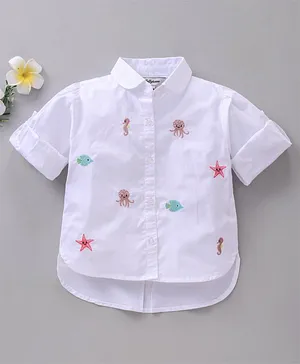 ToffyHouse Full Sleeves Shirt Sea Animal Embroidery - White