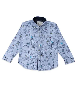 AJ Dezines Full Sleeves Dog Print Shirt - Blue
