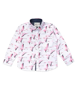 AJ Dezines Full Sleeves Birds Print Shirt - White
