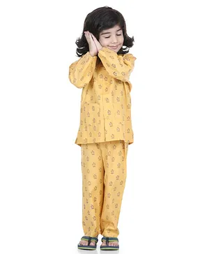 AJ Dezines Full Sleeves Printed Night Suit - Yellow