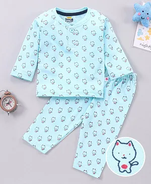 KandyFloss by Amul Full Sleeves Night Suit Bear Print - Blue