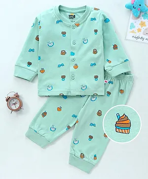 KandyFloss by Amul Full Sleeves Night Suit Ice Cream Print - Blue