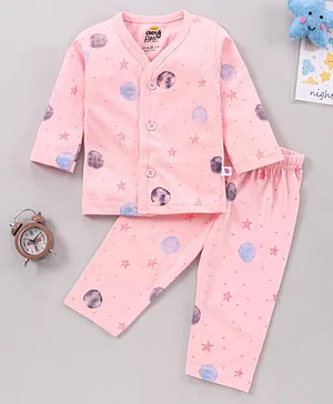 KandyFloss by Amul Full Sleeves Night Suit Stars Print - Pink