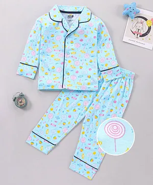 KandyFloss by Amul Full Sleeves Night Suit Candy Print - Blue