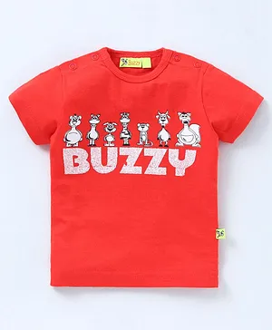 Buzzy Half Sleeves Animal Printed Tee   - Red