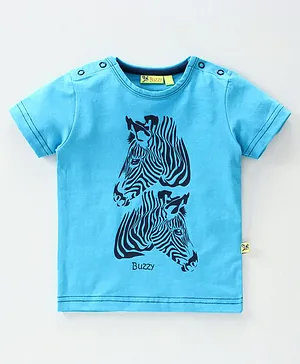 Buzzy Half Sleeves Zebra Print Tee - Blue