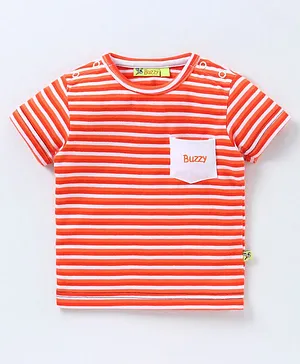 Buzzy Half Sleeves Striped Tee - Orange
