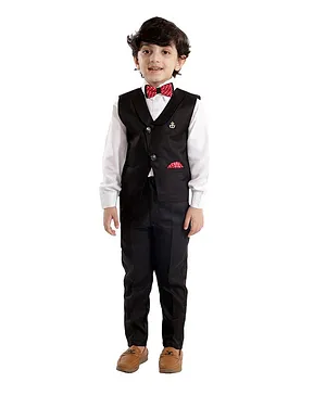 Alles Marche 3 Piece Full Sleeves Solid Party Suit With Bow Tie - Black