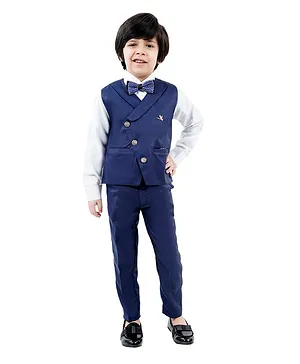Alles Marche 3 Piece Full Sleeves Solid Party Suit - Blue