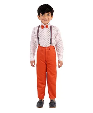 Alles Marche Full Sleeves Polka Dotted Shirt With Trousers & Bow Tie - Orange