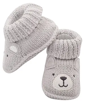 Baby Moo Bear Design Booties - Grey