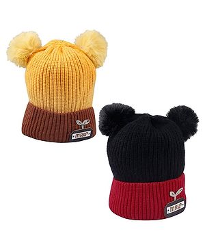 Baby Moo Pack Of 2 Pom Pom Design Caps - Black & Yellow