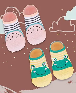 Baby Moo Watermelon Frog Design 2 Pair Of Socks - Pink Yellow
