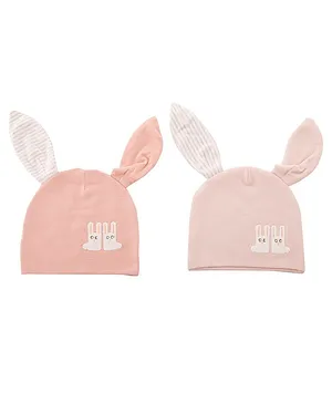 Baby Moo Big Bunny Ears 2 Pair Of Caps - Pink Peach