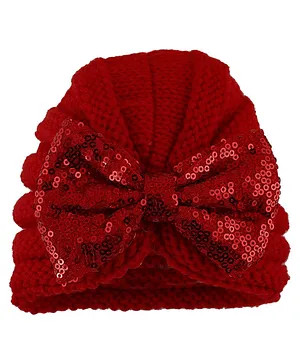 Baby Moo Sequined Bow Cap - Red