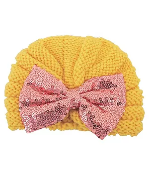 Baby Moo Sequined Bow Cap - Yellow