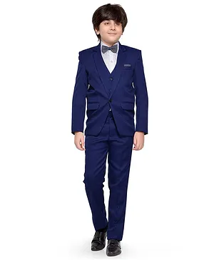 Jeet Ethnics Full Sleeves Solid 4 Piece Coat Suit - Navy Blue