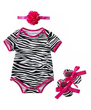 MOMISY Short Sleeves Onsie Zebra Print - Black Pink