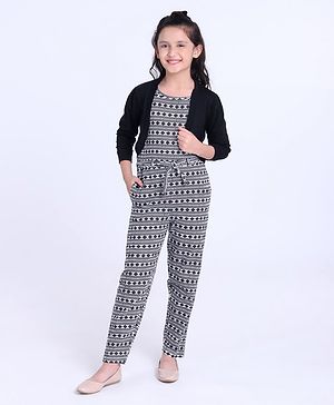 Pine Kids Full Length Printed Bio Washed Jumpsuit - Black
