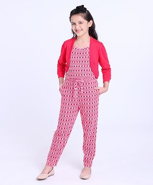 Pine Kids Full Length Printed Bio Washed Jumpsuit - Lychee