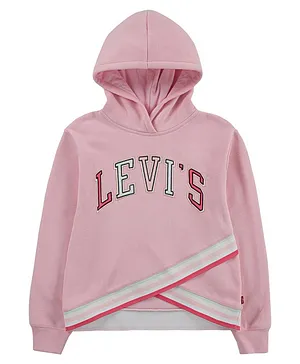Levi's® Full Sleeves Logo Patch Crossover Hoodie - Pink