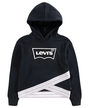 Levi's® Full Sleeves Brand Name Printed Crossover Hoodie - Black