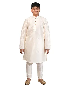 Pehanaava Full Sleeves Solid Colour Kurta & Pajama Set - Off White