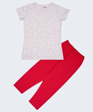 Taatoom Half Sleeves Floral Print Night Suit - Pink & Red