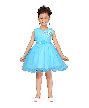 Aarika Sleeveless Floral Detailing Dress - Turquoise Blue