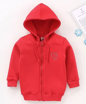 Bodycare Full Sleeves Hooded Sweat Jacket Studded Heart Design - Red