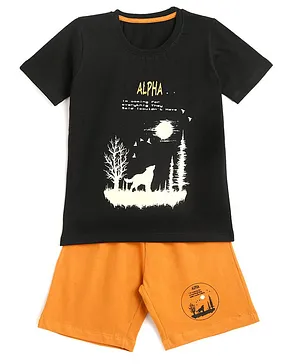 KIDSCRAFT Half Sleeves Alpha Print Tee With Shorts - Black
