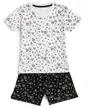 KIDSCRAFT Half Sleeves All Over Lion Print Tee With Shorts - White