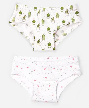 Keebee Organics Pack Of 2 Cactus & Hearts Print Hipster Panties - White