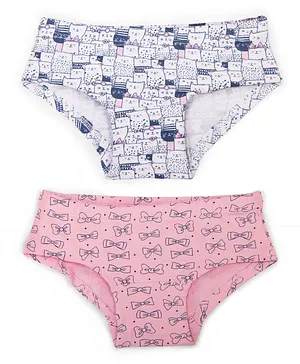 Keebee Organics Pack Of 2 Cats & Bows Print Hipster Panties - White & Pink