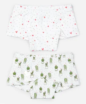 Keebee Organics Pack Of 2 Cactus & Hearts Print Panties - White