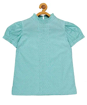 Young Birds Half Sleeves Printed Frill  Top - Mint Green