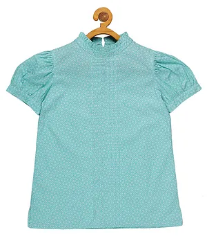 Young Birds Half Sleeves Printed Frill  Top - Mint Green