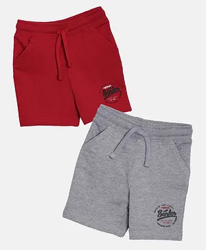 3PIN Solid Pack Of 2 Shorts - Red Grey