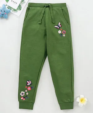 Babyhug Full length Lounge Pant Floral Embriodery - Green